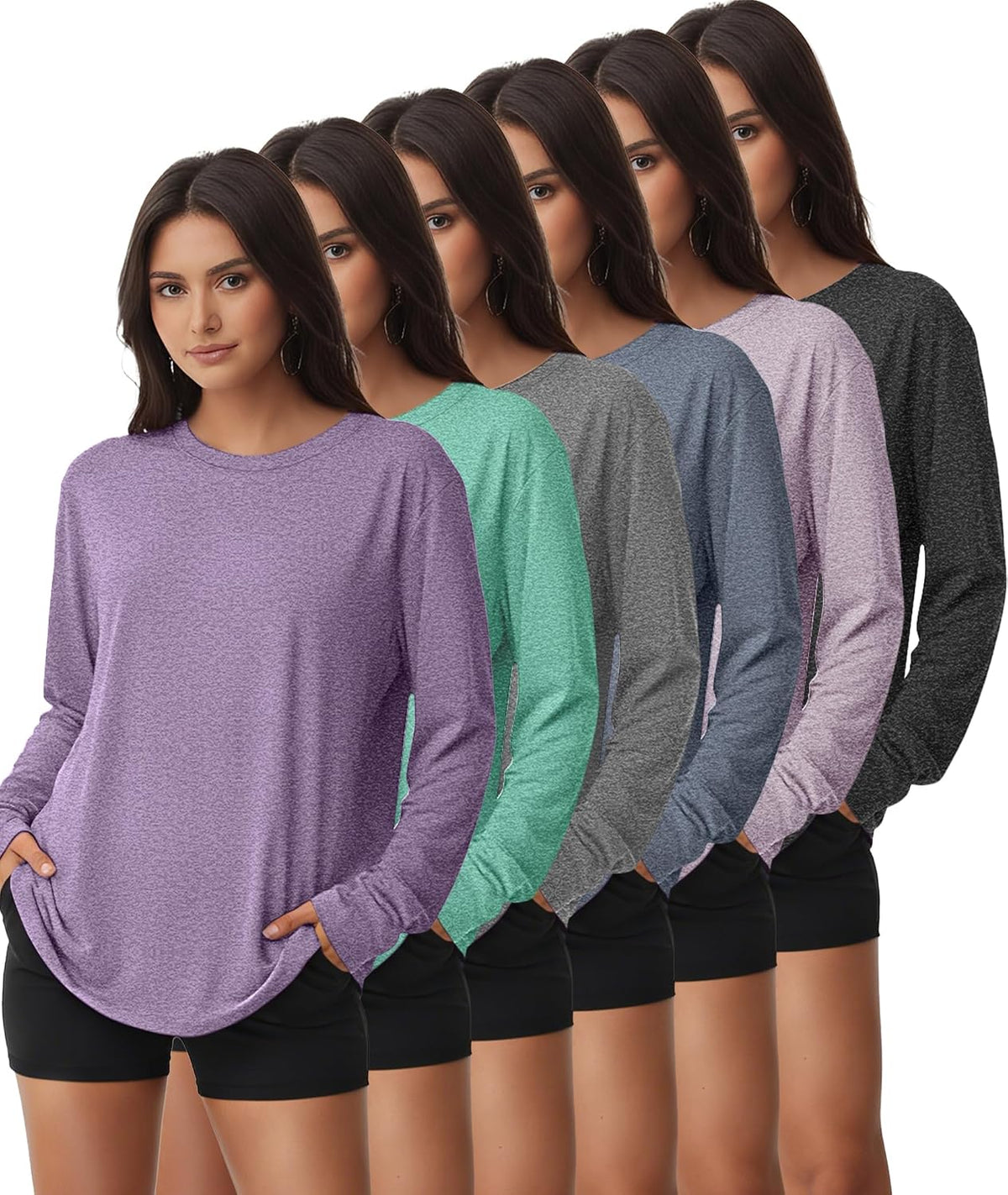 6 Pack Women Workout Tops Gym Shirts Dry Fit UPF 50+ Athletic Tee