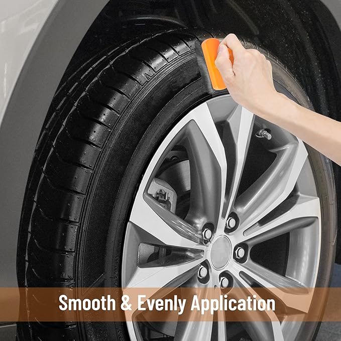 BABYSHEEP Tire Shine Applicator Brush - Extra Large Automotive Tire Dressing Applicator Brush with Storage Stand for Tire Detailing & Car Wash Kit, Black, 3.6 Inch Length (Orange)
