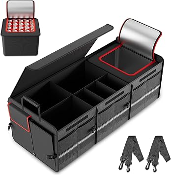MEI&CO Car Trunk Organizer - 2.5mm PP Board Built, 35L Leakproof Cooler, 105L Capacity, 2 Tie-Down Straps, 4 Adjustable 