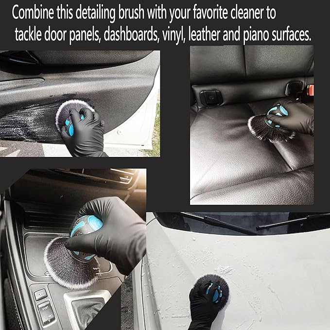 Car Interior Brush and Vent Cleaner Set - Premium Soft Fur Leather Brush & Dual-Ended Detailing Brush for Car Detailing, Vents, Crevices - 2.75inch Ball Head & 8.6inch Gap Brush