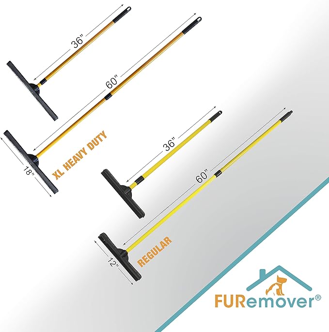 FURemover Pet Hair Removal Rubber Broom, 60" Handle 2-Piece Set