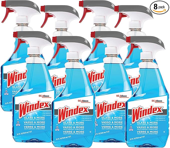 SC Johnson Professional Windex Glass More Cleans with a Streak-Free Shine, 32 Fl Oz (Pack of 8)