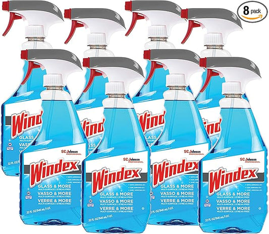 SC Johnson Professional Windex Glass More Cleans with a Streak-Free Shine, 32 Fl Oz (Pack of 8)