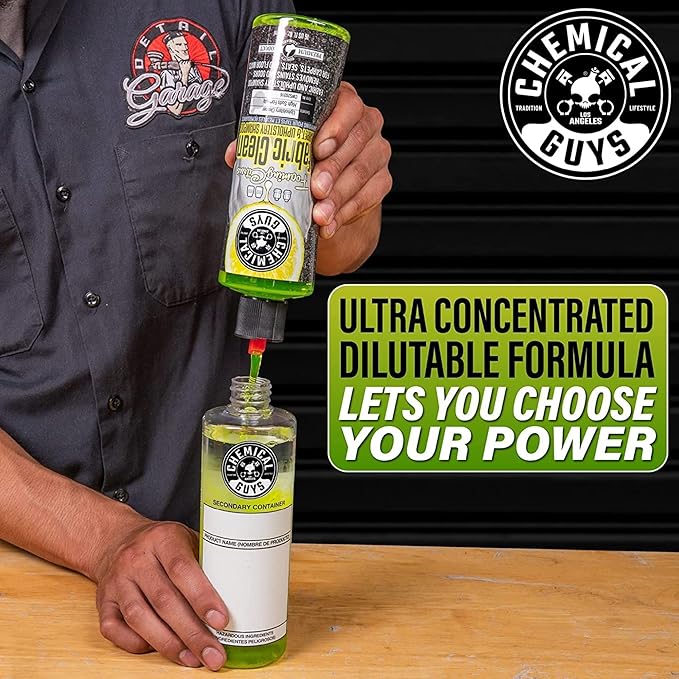 Chemical Guys Foaming Citrus Fabric Clean Drill Brush Kit - High Foaming Stain and Odor Remover, Upholstery, Floor Mat & Car Carpet Cleaner, Deep Cleans & Deodorizes, Citrus Scent - 16 fl oz