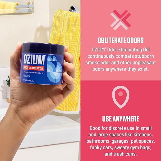 Ozium Odor Eliminating Gel - 4.5oz Air Freshener Alternative for Smoke, Pets, and Musty Odors - Long Lasting Odor Remover for Cars, Homes, Closets and Small Spaces - Wild Cherry