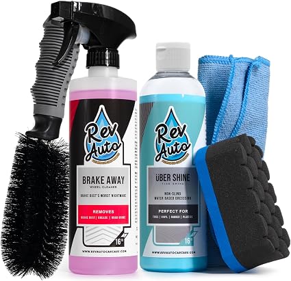 Rev Auto Complete Wheel and Tire Cleaner Kit - Removes Brake Dust & Adds Shine to Tires | Safe for OEM & Aftermarket | I