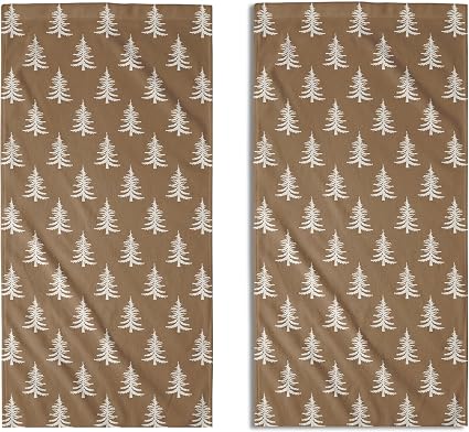 Brown Christmas Hand Towels for Bathroom Set of 2 White Xmas Tree Print Holiday Themed Decorative Handtowels Soft Absorb