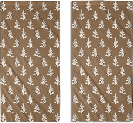 Brown Christmas Hand Towels for Bathroom Set of 2 White Xmas Tree Print Holiday Themed Decorative Handtowels Soft Absorb