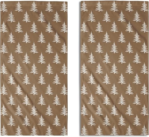 Brown Christmas Hand Towels for Bathroom Set of 2 White Xmas Tree Print Holiday Themed Decorative Handtowels Soft Absorb