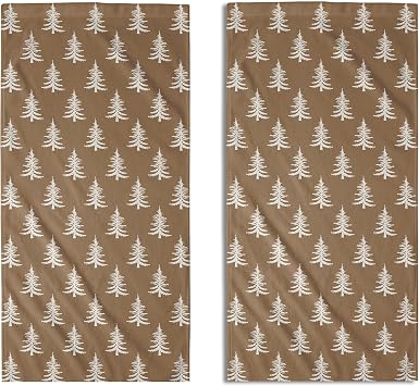 Brown Christmas Hand Towels for Bathroom Set of 2 White Xmas Tree Print Holiday Themed Decorative Handtowels Soft Absorb