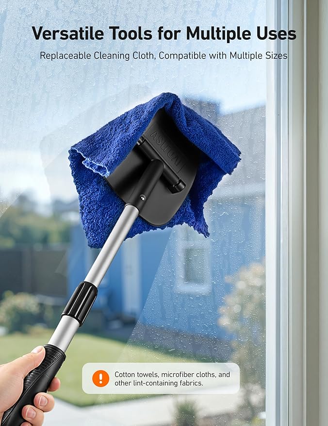 AstroAI Windshield Cleaner Tool, Car Window Cleaner with 4 Upgraded Microfiber Pads, 1 Spray Bottle, 180° Rotatable and Extendable Handle, Effortless Installation