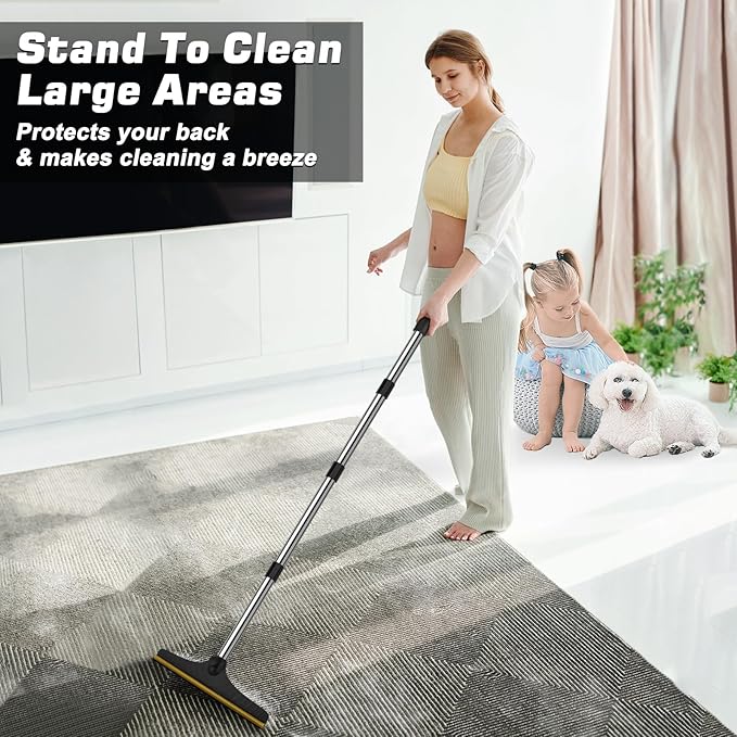 B-Land Carpet Rake for Pet Hair Removal, Reusable Pet Hair Remover with 60” Adjustable Long Handle, Carpet Scraper Broom Dog Cat Hair Remover Tool Fur Sweeper for Rugs, Mats