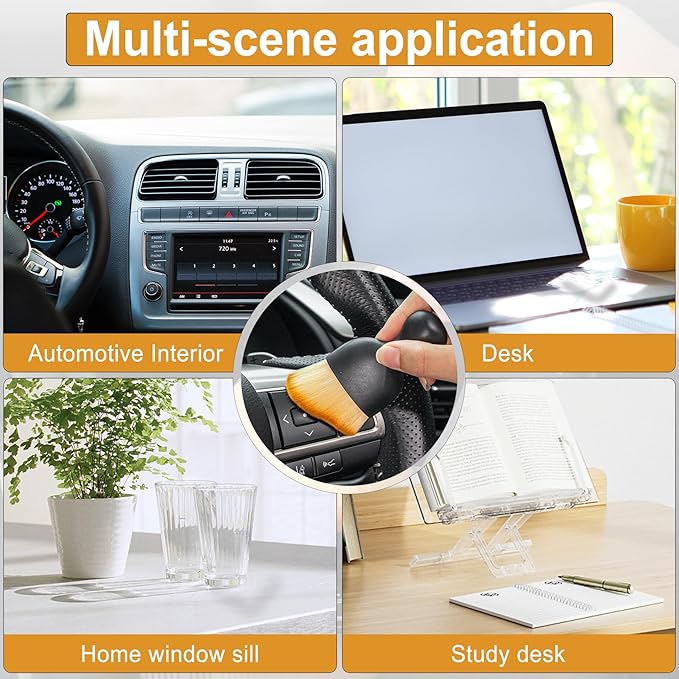 GaRhomxy Car Detailing Brushes, Car Interior Dust Sweeping Soft Brush, Soft Bristles Brush Cleaning Tool for Automotive Dashboard, Air Conditioner Vents, Computer, Scratch Free(Yellow)