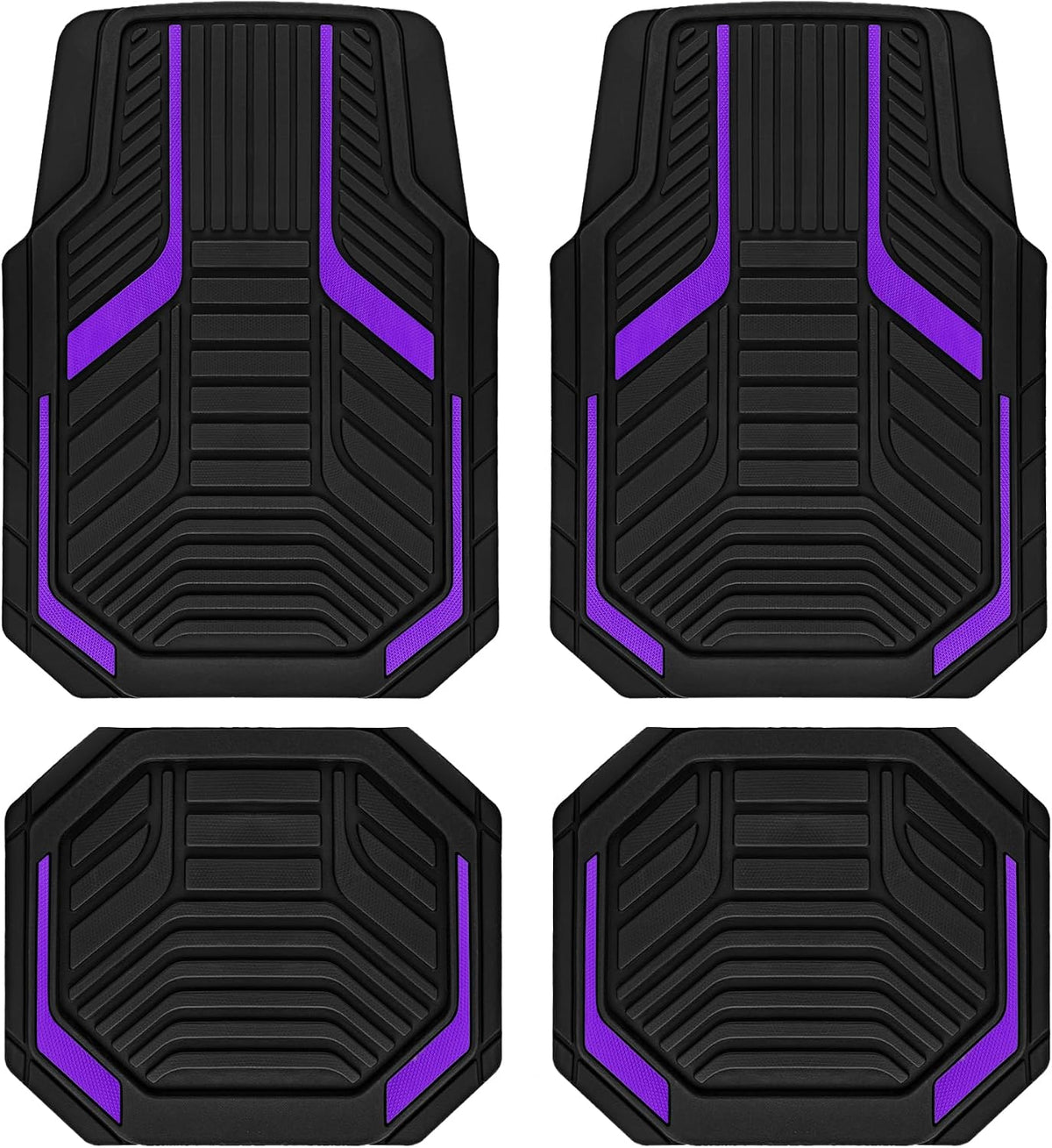 Heavy Duty Rubber Floor Mats, Purple Aluminum Film Car Mats Set, Front and Rear Car Mats with Anti-Slip Backing, All Weather Protection, Trim-to-Fit for Automotive SUV, Sedan, Van