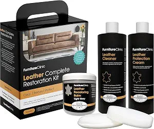 Furniture Clinic Leather Complete Restoration Kit | with Leather Recoloring Balm, Cleaner, 2-in-1 Protection Cream & Con