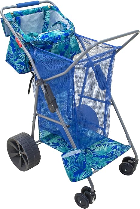 Tommy Bahama Wonder Wheeler Deluxe Folding Beach Cart, Portable Caddy for Towels and Beach Accessories, Stores 48-Quart 