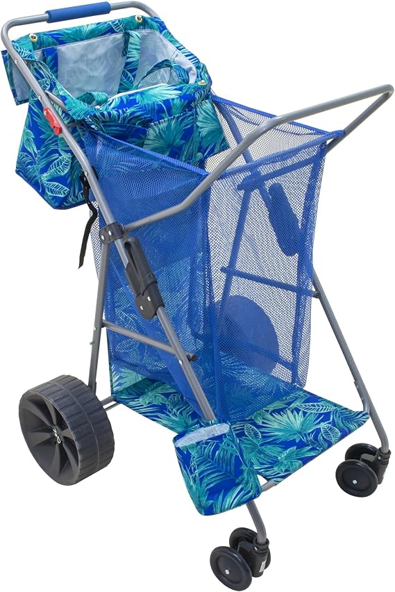 Tommy Bahama Wonder Wheeler Deluxe Folding Beach Cart, Portable Caddy for Towels and Beach Accessories, Stores 48-Quart 