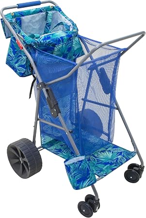 Tommy Bahama Wonder Wheeler Deluxe Folding Beach Cart, Portable Caddy for Towels and Beach Accessories, Stores 48-Quart 