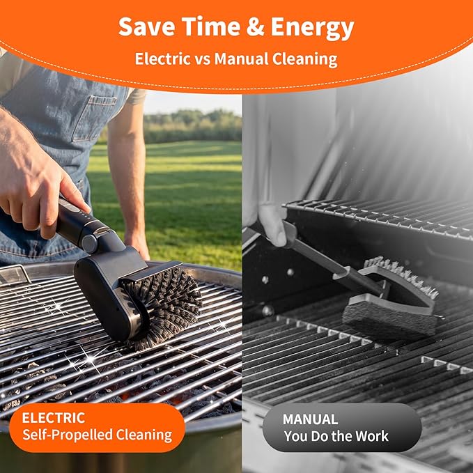 Electric Grill Cleaner 3-in-1 Kit, Cordless BBQ Grill Cleaner with Adjustable Angle, High Torque Motor, 3-Speed Rotating Grill Cleaning Brush for Burnt-On Grease & Grill Grates, Rechargeable
