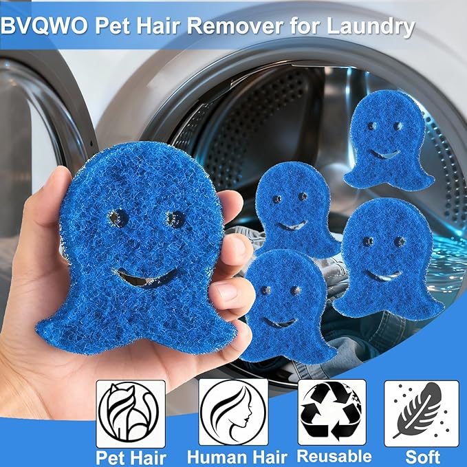 Pet Hair Remover for Laundry, 6PCS Reusable Dog & Cat Hair Remover Tool - Removes Pet Fur, Hair, Lint, Dander from Clothes &Washing Machine. (Blue, Octopus)
