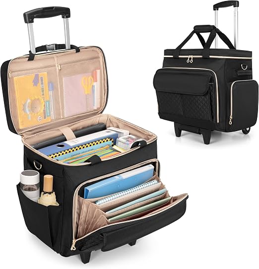 LUXJA Rolling Teacher Bag with Wheels and 15.6" Laptop Compartment, Black