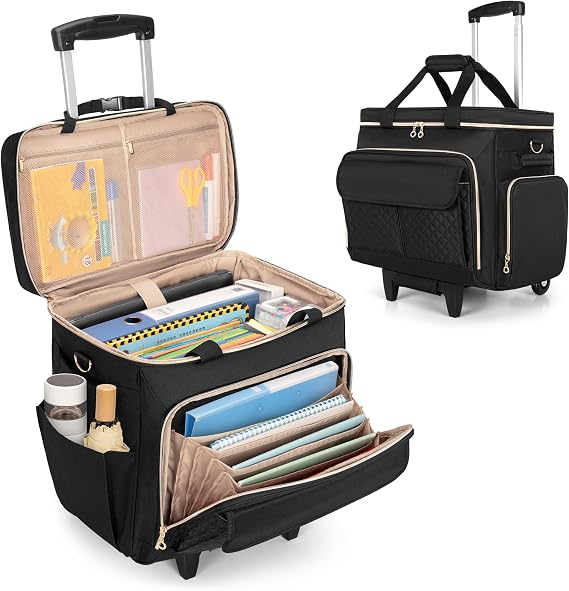 LUXJA Rolling Teacher Bag with Wheels and 15.6" Laptop Compartment, Black