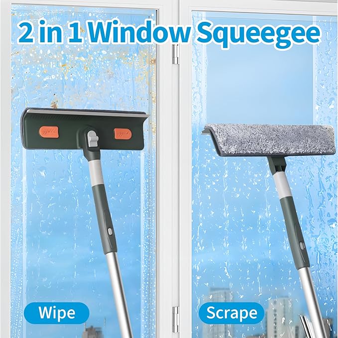 Window Squeegee 81" Window Cleaner Tool Squeegee for Window Cleaning Shower Glass Tool Washing Kit with Extension Pole Bendable Head for Indoor Outdoor Car Sliding Door Shower Glass