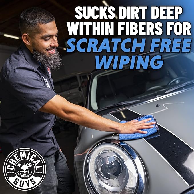 Chemical Guys Professional Grade Premium Microfiber Towels for Cars, Blue, 16" x 16", Ultra-Soft and Scratch-Free Car Detailing Cloths for Trucks, Motorcycles, and More - 3 Pack