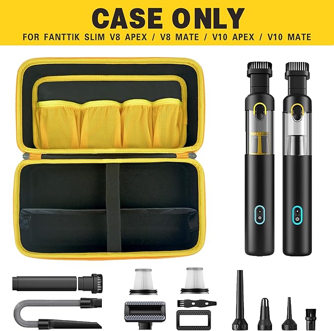 Case for Fanttik Slim V8 Apex/ V8 Mate/for Fanttik Slim V10 Apex/ V10 Mate Car Vacuum Portable Cordless. Portable Hard Storage with Removable Divider and Mesh Pocket for Accessories（case only）