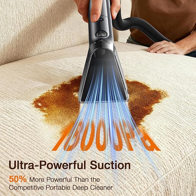Portable Carpet & Upholstery Cleaner, 18Kpa Carpet Cleaner Machine for Deep Stain Removal, Spot Cleaner for Pet Accidents, Area Rugs, Stairs, Car Seats & Couches, Includes Tools & Self-Cleaning
