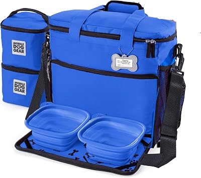 Mobile Dog Gear Week Away Airline Approved Dog Travel Bag (15"x7"x14", Blue) - Includes 2 Pet Food Storage Containers + 