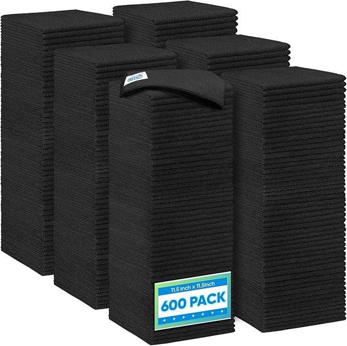 HOMEXCEL 600 Packs Microfiber Cleaning Cloth, 11.5 x 11.5 inch Microfiber Towels for Cars, Ultra Absorbent Washing Cloth, Lint Free Streak Free Cleaning Rags for Car, Kitchen, and Window (Black)