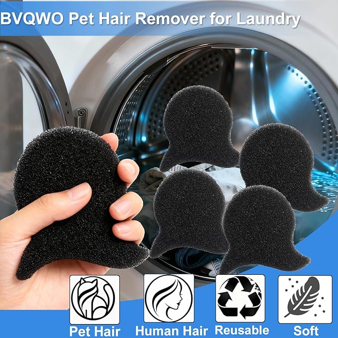 Pet Hair Remover for Laundry, 6PCS Reusable Dog & Cat Hair Remover Tool - Removes Pet Fur, Hair, Lint, Dander from Clothes &Washing Machine. (Black, Fish Tail)