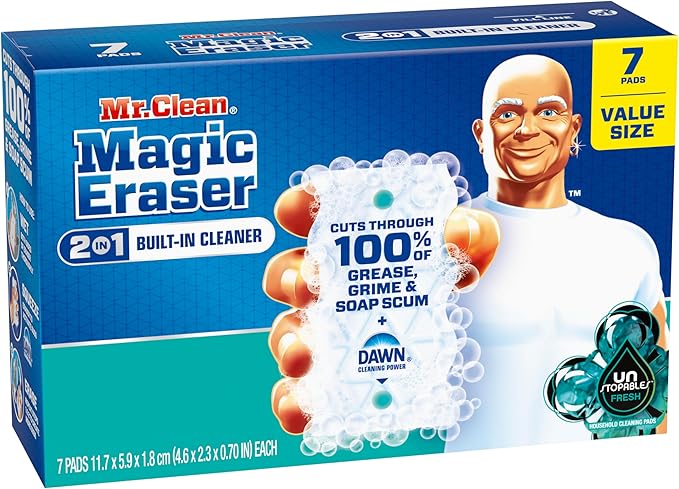 Mr. Clean Magic Eraser Foaming Sponge, All Purpose Cleaner, Dawn Cleaning Power, Wall, Sneaker, Oven Cleaner, Kitchen, Bathroom, Shower Cleaning Supplies, Scrubber, Ultra Foamy, 7ct