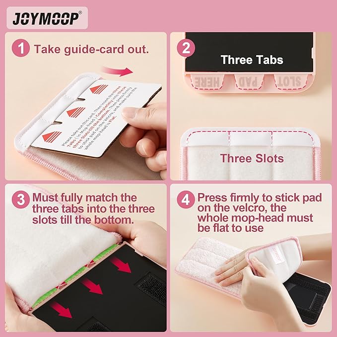 JOYMOOP Microfiber Replacement Pads for 13-Inch Flat Mop System, Reusable Refills, Pack of 2, Grey and Pink
