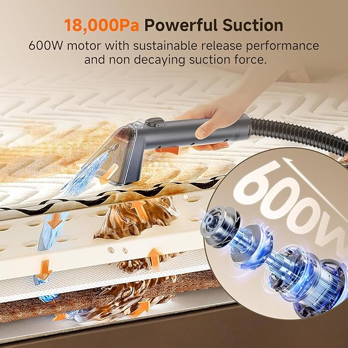 Uwant Carpet Cleaner Machine 18Kpa Powerful Suction, Portable Carpet Cleaner with Cleaning Tools&Self-cleaning Upholstery Cleaner for Cars,Sofa Set of 1