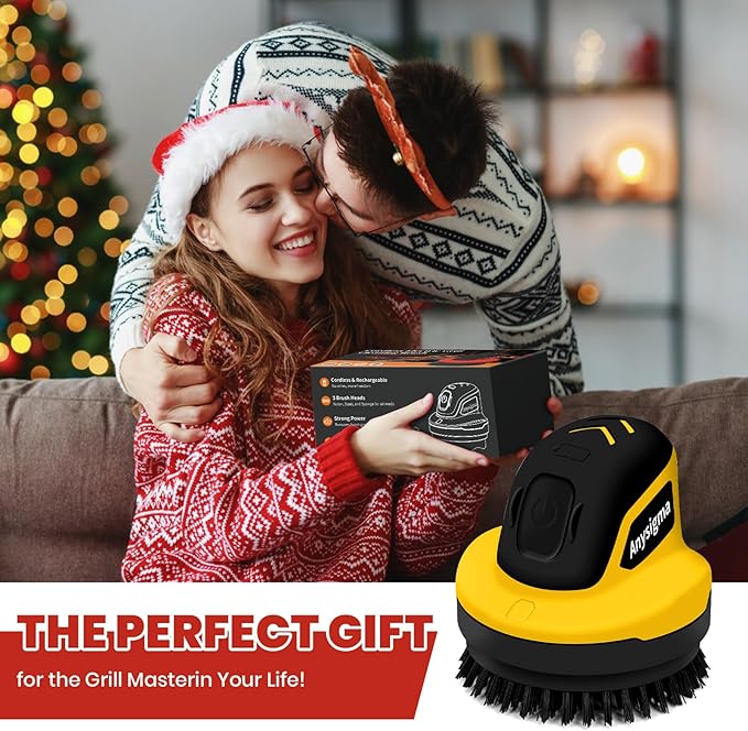 Electric Grill Brush for Outdoor Grill- 4 Replaceable Heads, 3000mAh IPX7 Waterproof BBQ Cleaning Scrubber for Kitchen & Car & Bathroom - Ideal Mother’s for Grill Lovers, Dad, Mom