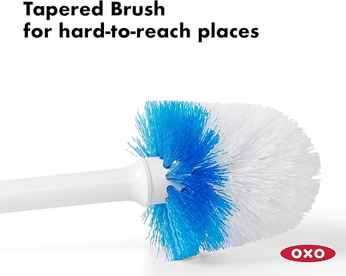 OXO Good Grips Compact Toilet Brush & Canister, Toilet Bowl Brush and Holder with Automatic Canister Door, Bathroom and Small Spaces Cleaning Supplies Essential (Pack of 2)
