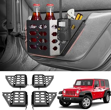 Upgraded Metal Front Door Storage Box Pockets for 2007-2018 Jeep Wrangler JK JKU 4 Door Insert Door Bags Molle Panel Org