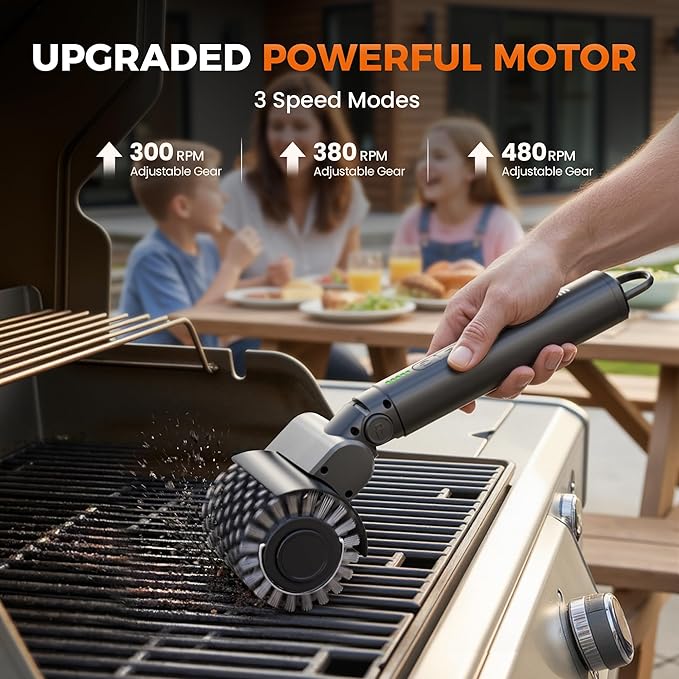 Leebein Electric Grill Brush for Outdoor, 2026 TikTok BBQ Grill Cleaner with 3 Heads, 3-Speed & Angle Adjust Cordless Rotary Grill Brush, 150Mins Runtime Grill Cleaning Brush for Barbecue Grates