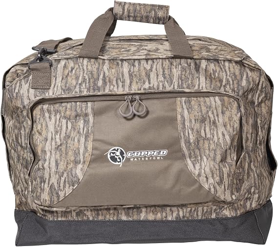 Cupped Waterfowl Camo Wader Storage Bag, Expandable Duck Hunting Wader Bag with Fold-Out Neoprene Mat and Waterproof Poc