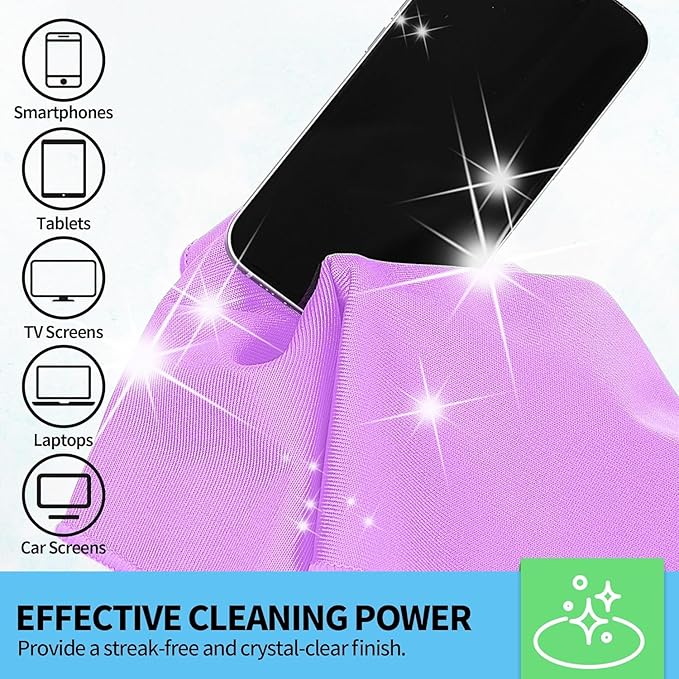 Microfiber Cleaning Cloth - 6 Pack Glasses Cleaning Cloth, 16" x 14" Window Cleaning Rags, Streak Free Lint Free Polishing Cloths Wipes for Eye Glass, Stainless Steel, Windshield, Purple