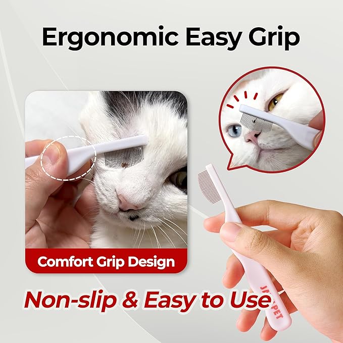JAYU PET Facial Grooming Comb - Dog Eye Combs, Stress-free Eye Gunk Remover for Dogs & Cats, Pet Facial Brush, Cat Grooming Kit, Stainless Steel Deshedding Comb (1ea)