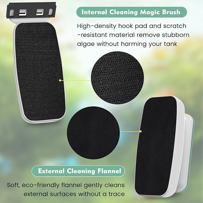 AQQA Aquarium Magnet Glass Cleaner - Enhanced Magnetic Fish Tank Cleaner with 2 Types of Blades, Self-Floating Aquarium Glass Scrubber Algae Scrapers for up to 0.63" Thick Glass/Acrylic Aquariums (L)