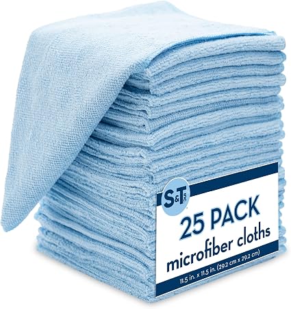 S&T INC. Microfiber Cleaning Cloth, Bulk Microfiber Towel for Home, Reusable and Lint Free Cloth Towels for Car, Light B