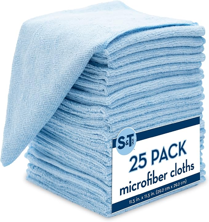 S&T INC. Microfiber Cleaning Cloth, Bulk Microfiber Towel for Home, Reusable and Lint Free Cloth Towels for Car, Light B