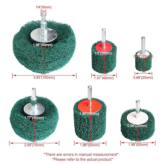 6PCS Non Woven Abrasive Buffing Polishing Wheel Drill Attachment Set,Scouring Pads Power Scrubber Cleaning Kit (Green)