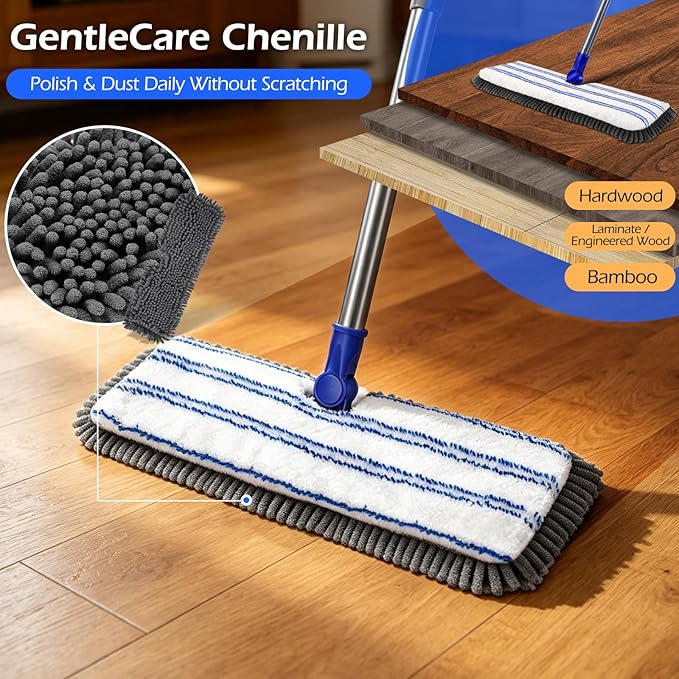 MASTERTOP Microfiber Dust Mop,Double-Sided Flat Mops for Hardwood Floors with 4 Reusable Mop Pads, Floor Mops with Stainless Steel Handle and Extension, Cleaner for Hardwood, Vinyl, Laminate, Tile