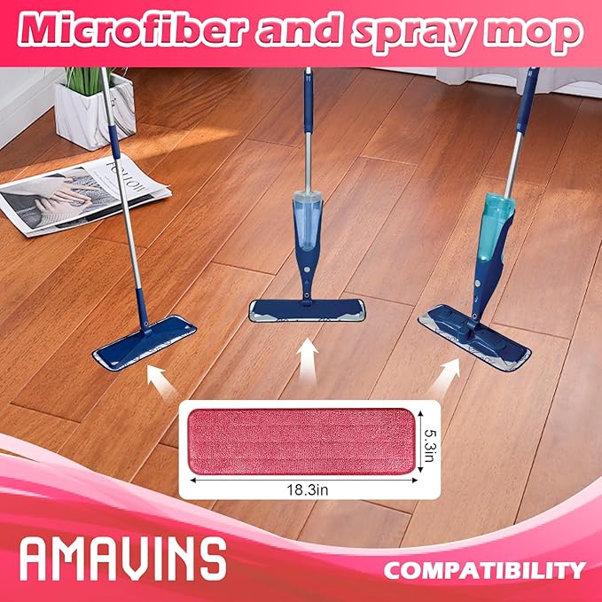 AmaVins 3 Pack Microfiber Cleaning Pads, Reusable Microfiber Mop Pads for 18 Inch Mop, Hardwood Floor Replacement Cleaning Mop Pads, Machine Washes