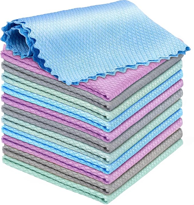 Niveaya 12 Pack Reusable Fish Scale Cloth, Microfiber Glass Cleaning Cloth